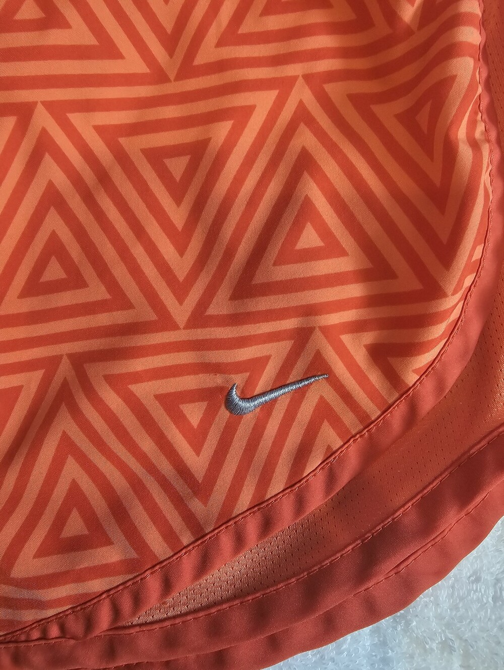Nike Dri-fit Orange Geometric Triangle Running Shorts with Silver Swoosh